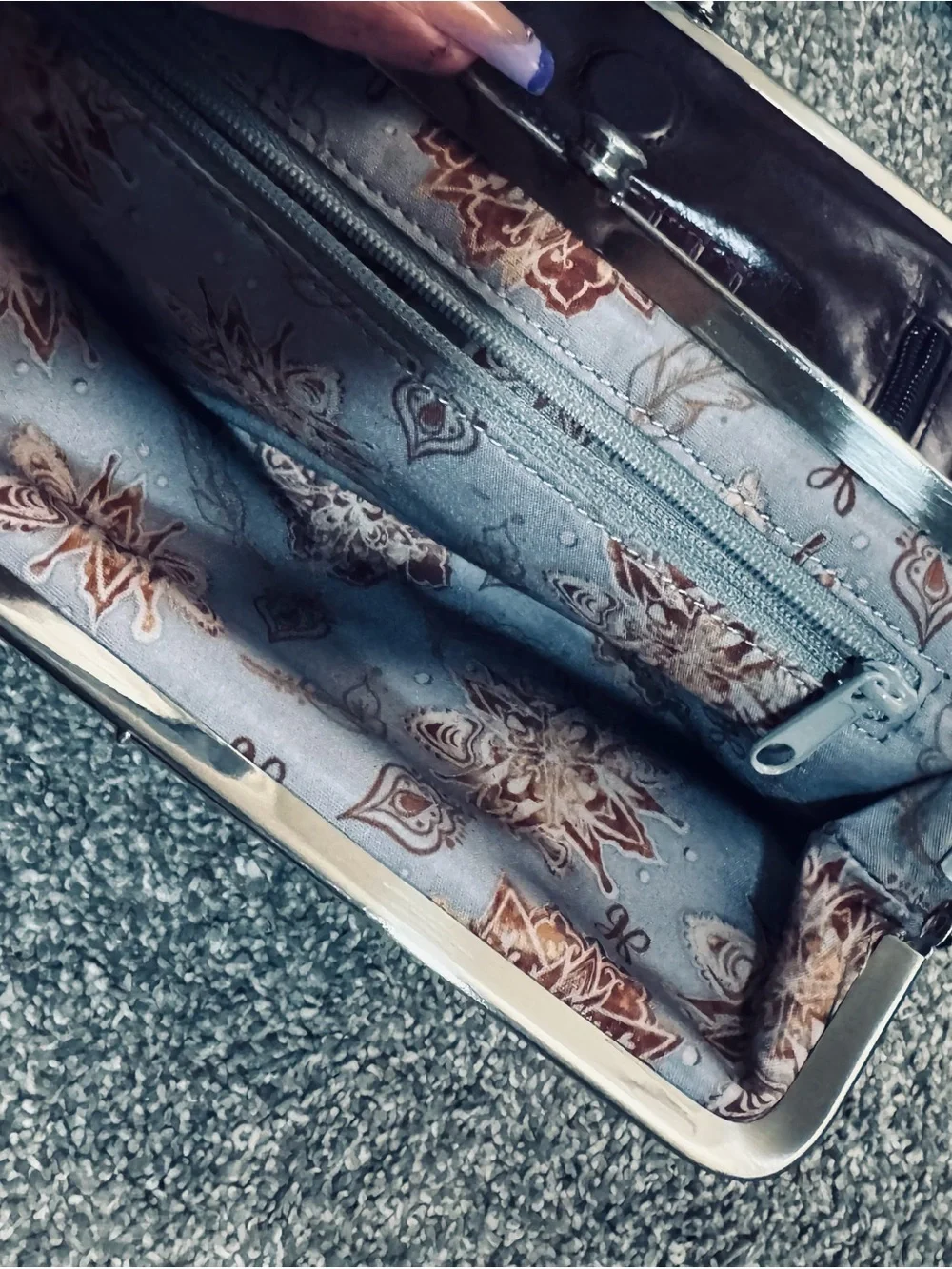 HOBO Blue and Brown Floral Lined Shoulder Bag with HOBO wallet